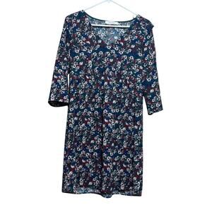 Promod Floral Mini Dress | Size 4 (US) | 3/4 Sleeve Teal Blue Multi Print